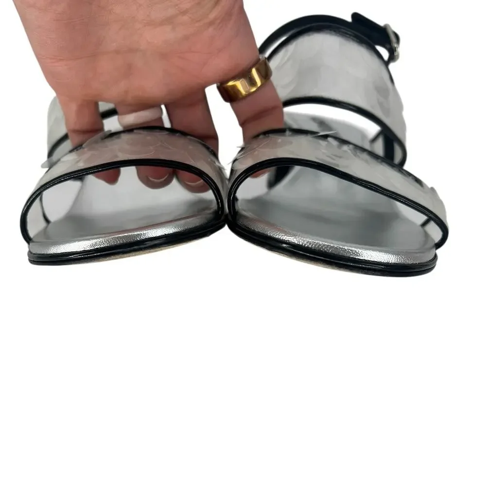Chanel 2017 Sequin‎ Patent Leather Trim CC Heel Sandals 38C